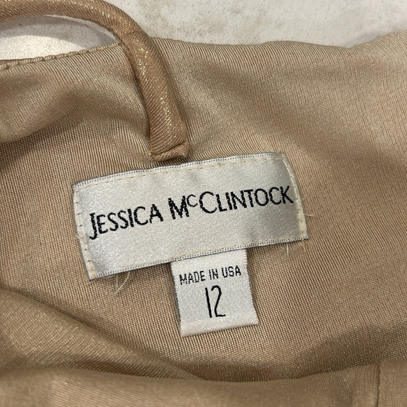 Jessica McClintock Vintage Elegant Gold Shimmer Evening Dress Gown Made in USA - Picture 11 of 16